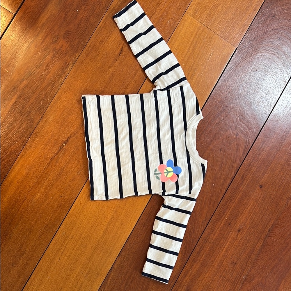 Striped Long Sleeve Shirt with Flower Design